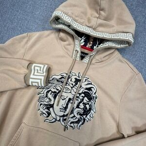 Makobi Medusa Hoodie Mens Small Tan Patch Greek Key Trim M4675 Streetwear Luxury
